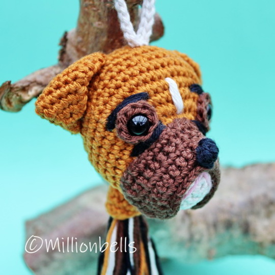 Keychain Boxer Dog Crochet Pattern Puppy Animal Bag Charm Christmas