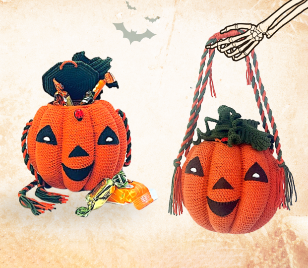 Crocheted Halloween Pumpkin Bag – Candy Bowl, Gift & Costume Accessory.