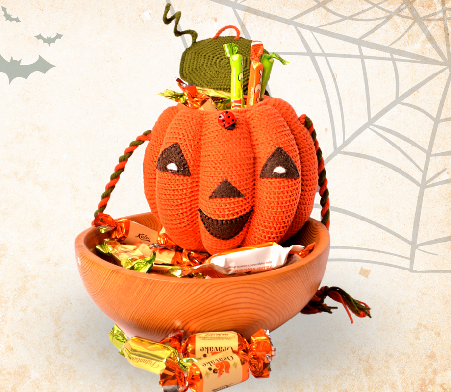 Gehäkelte Halloween Kürbistasche – Bonbonschale & Kostüm-Accessoire. - Bild 5