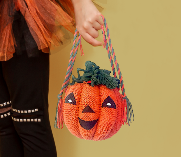 Crocheted Halloween Pumpkin Bag – Candy Bowl, Gift & Costume Accessory.