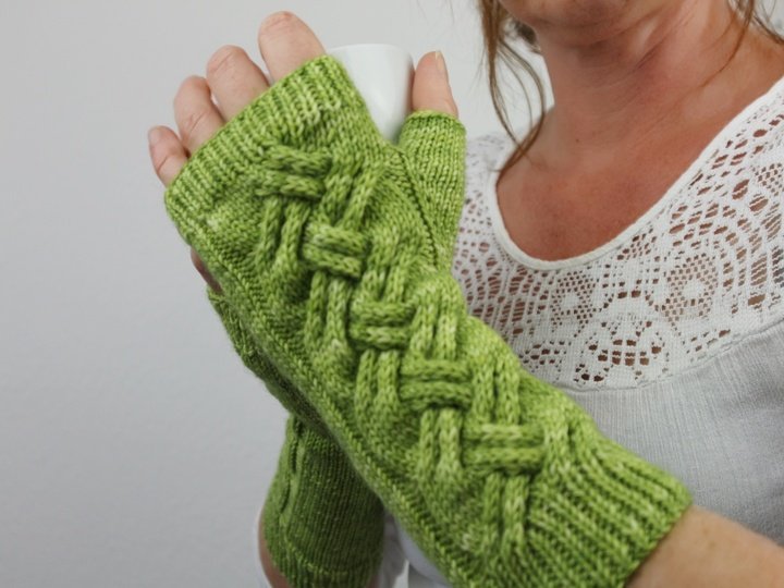 Knitting Pattern PDF Fingerless Gloves – cable knit wrist warmers – modern