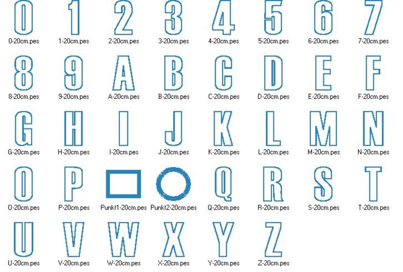 Stickdatei - 20cm Buchstaben und Zahlen Alphabet Zahl