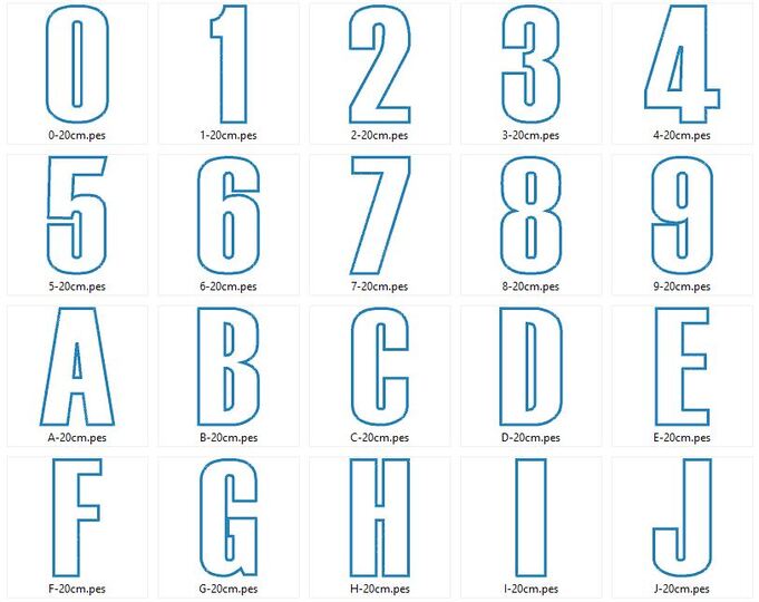 Stickdatei - 20cm Buchstaben und Zahlen Alphabet Zahl