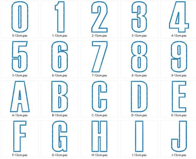 Stickdatei - 13cm Buchstaben und Zahlen Alphabet Zahl