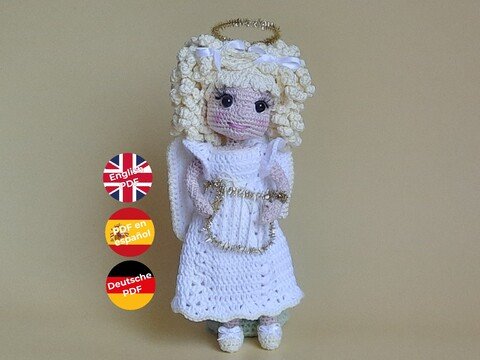Weihnachts Engel Angie mit Flügel und Gold Harfe - Amigurumi Häkelanleitung