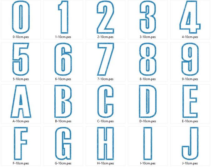 Stickdatei - 10cm Buchstaben und Zahlen Alphabet Zahl