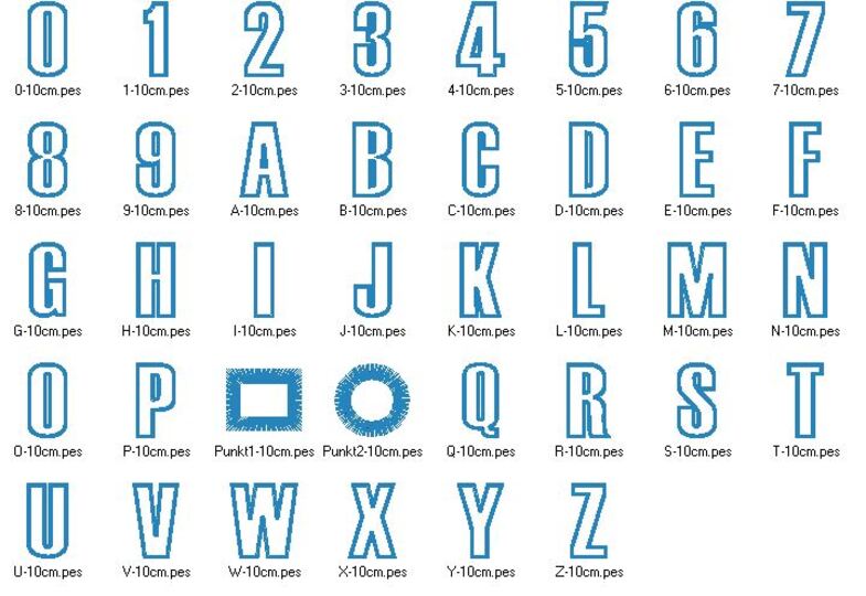 Stickdatei - 10cm Buchstaben und Zahlen Alphabet Zahl