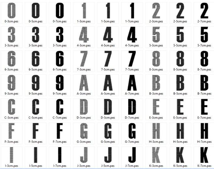 Stickdatei - 3cm 5cm 7cm Buchstaben und Zahlen Alphabet Zahl