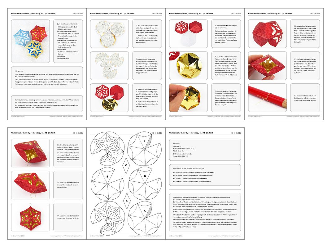 Christbaumschmuck, sechseckig – Bastelanleitung und Vorlagen