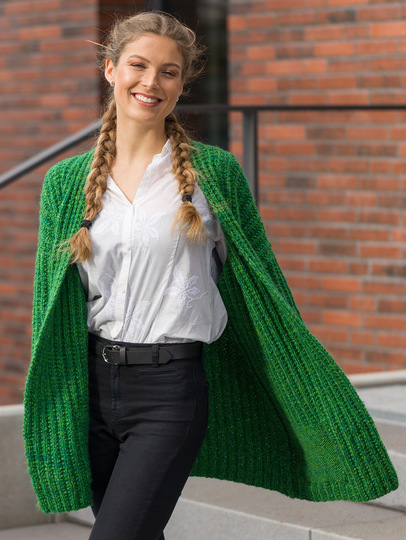 Midori - Smargdgrüner Cardigan in falschem Patentmuster