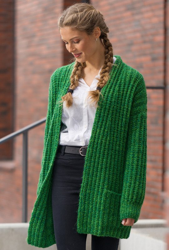 Midori - Smargdgrüner Cardigan in falschem Patentmuster - Bild 3
