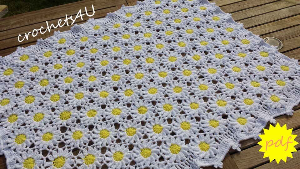Crochet pattern daisy flower afghan