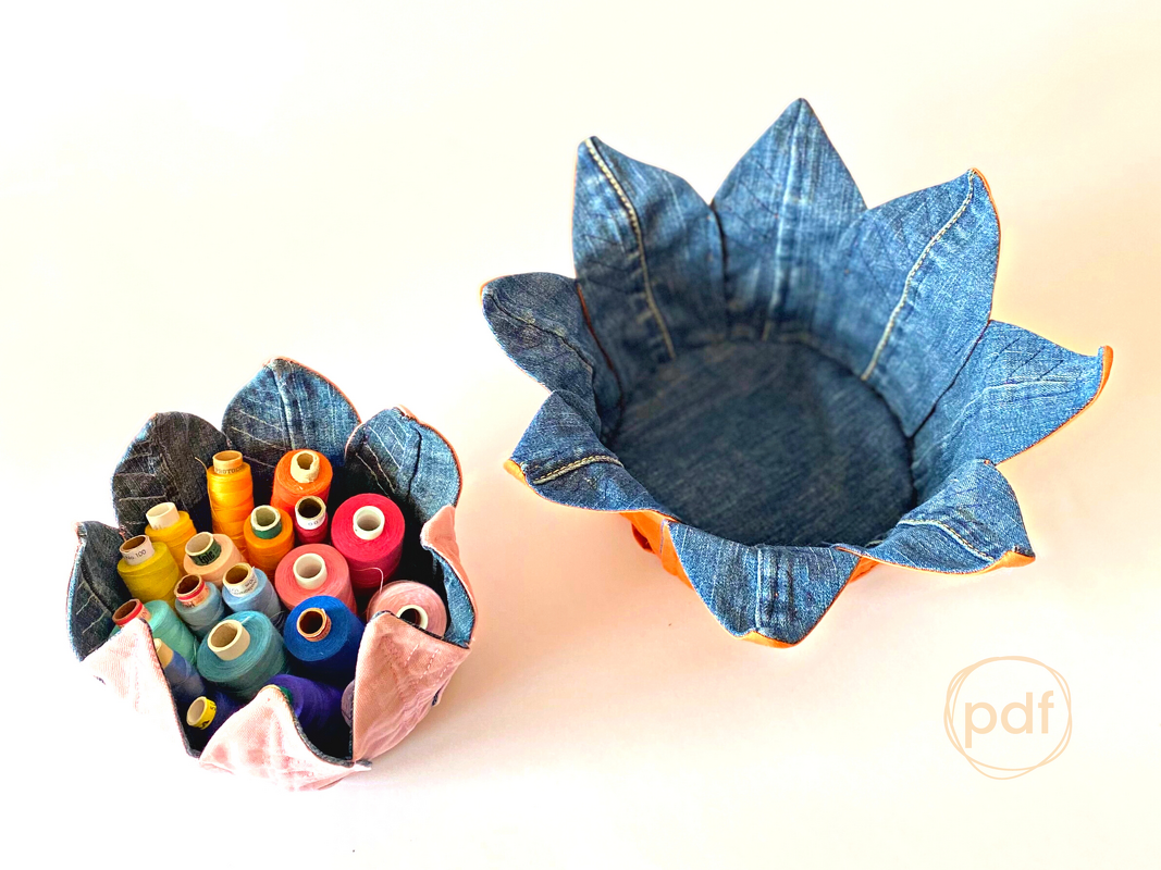 Fabric basket sewing pattern and tutorial, pdf, 3 sizes