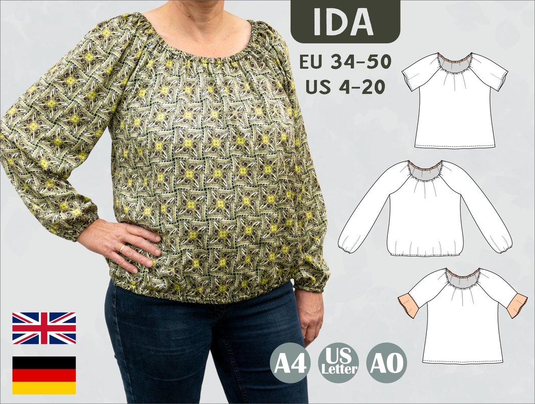 Ida Carmenbluse – lockere Sommerbluse mit geradem Ärmel BU 80-116 A4+A0