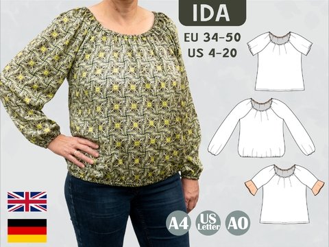 Ida Carmenbluse – lockere Sommerbluse mit geradem Ärmel BU 80-116 A4+A0
