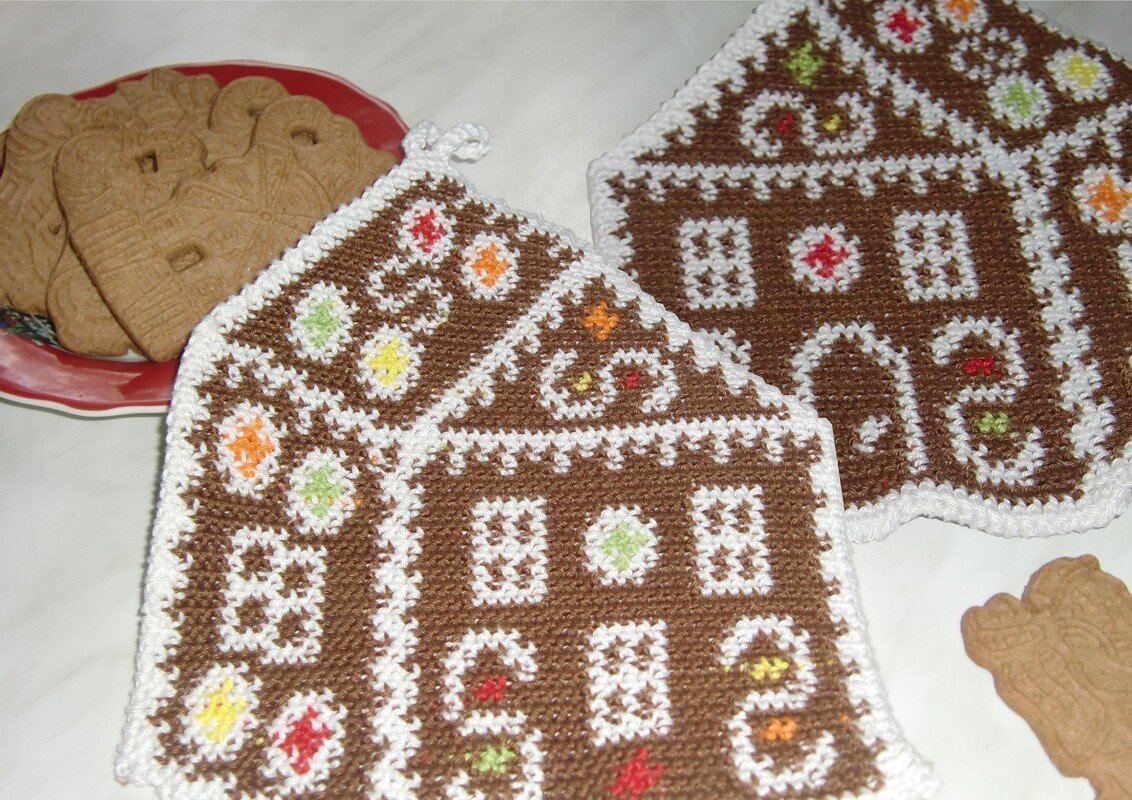 Tutorial doubleface potholders “gingerbread house”