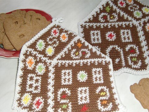 Häkelanleitung Lebkuchenhaus-Topflappen in Doubleface-Technik
