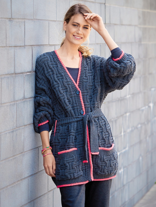 Graue Cardigan mit Strukturmuster und Gürtel