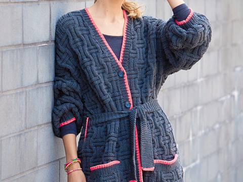 Graue Cardigan mit Strukturmuster und Gürtel