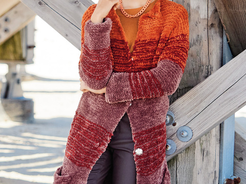 Mantel mit Blockstreifen in Braun, Rot und Orange