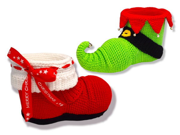 Crochet Pattern " Set of Santa boot and Elf Shoes"