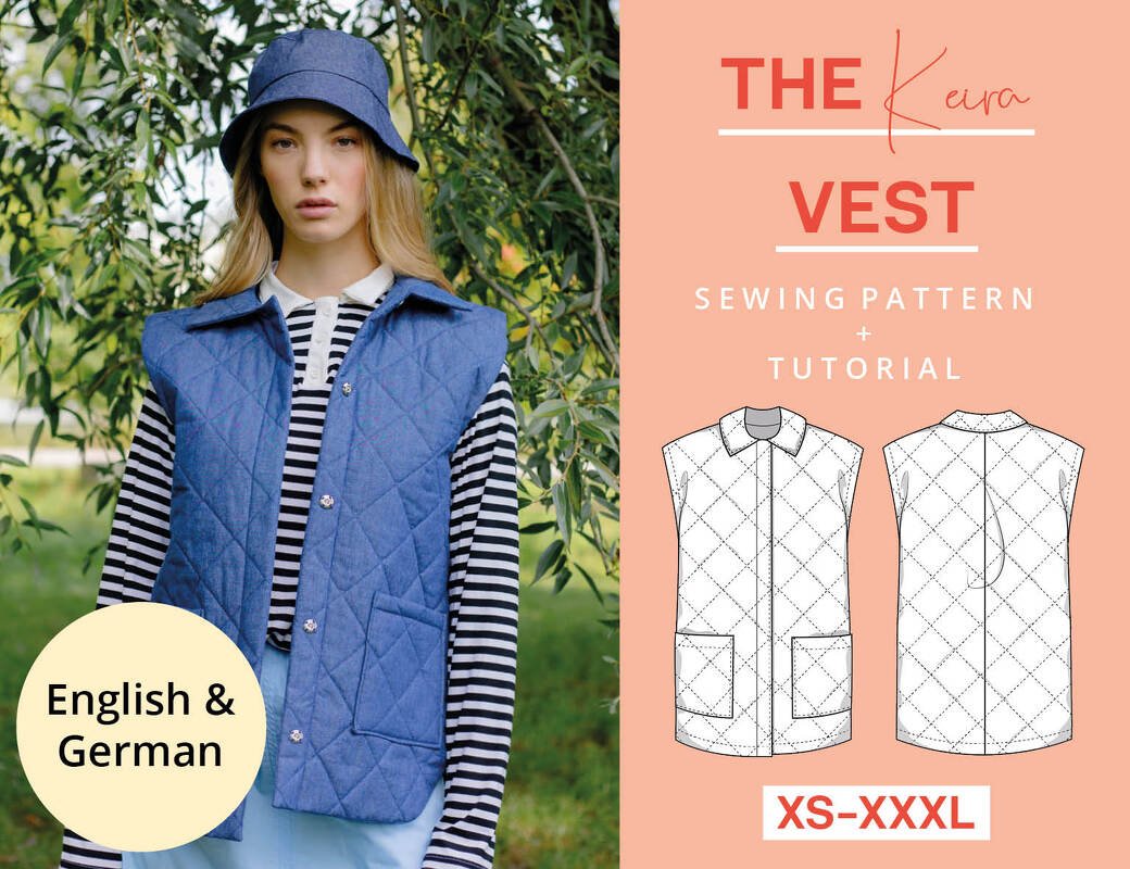 Sewing pattern quilted gilet/ vest, XS-XXXL, easy with video tutorial
