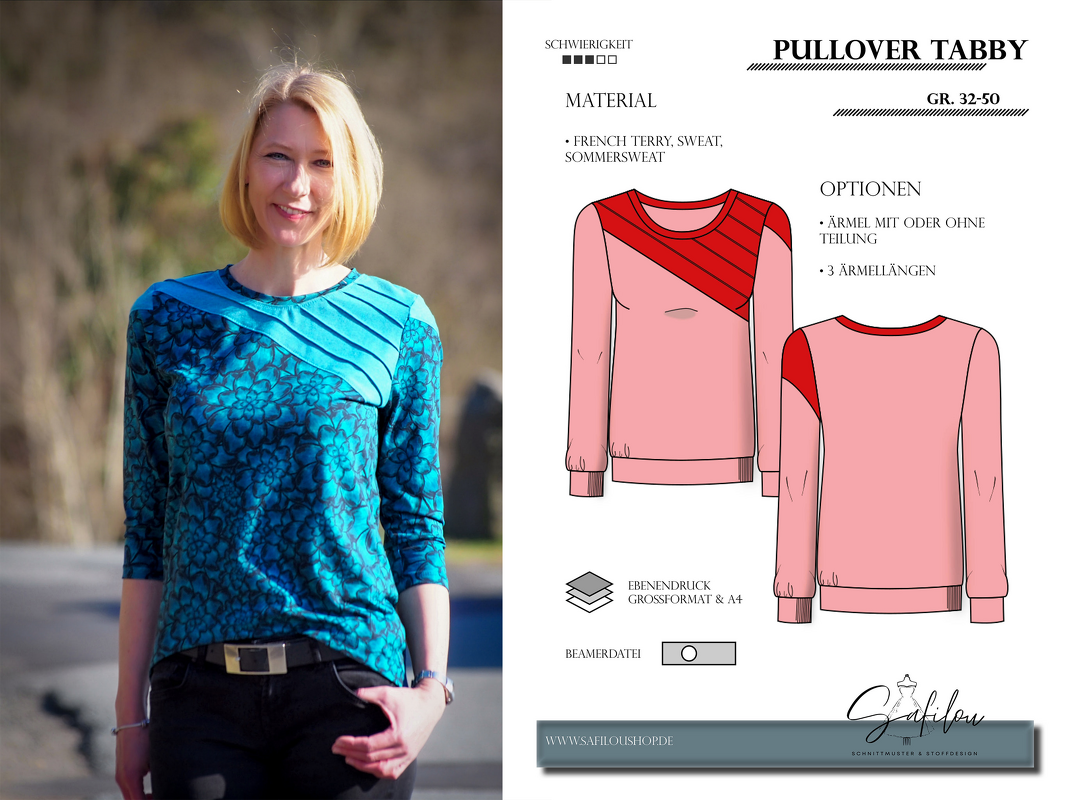 PDF Schnittmuster für ein Damen Pullover mit Biesen in den Größen 32-50