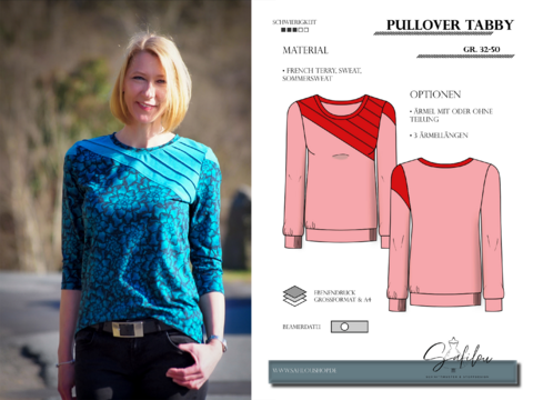 PDF Schnittmuster für ein Damen Pullover mit Biesen in den Größen 32-50