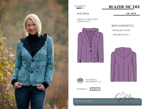 Blazer Mc Dee – PDF-Schnittmuster Gr. 32-54 | Stylischer Blazer mit Kapuze