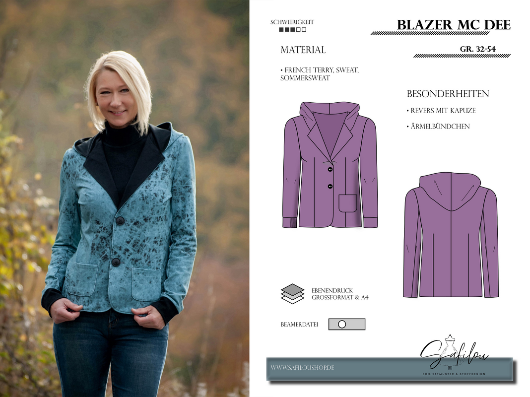 Blazer Mc Dee – PDF-Schnittmuster Gr. 32-54 | Stylischer Blazer mit Kapuze