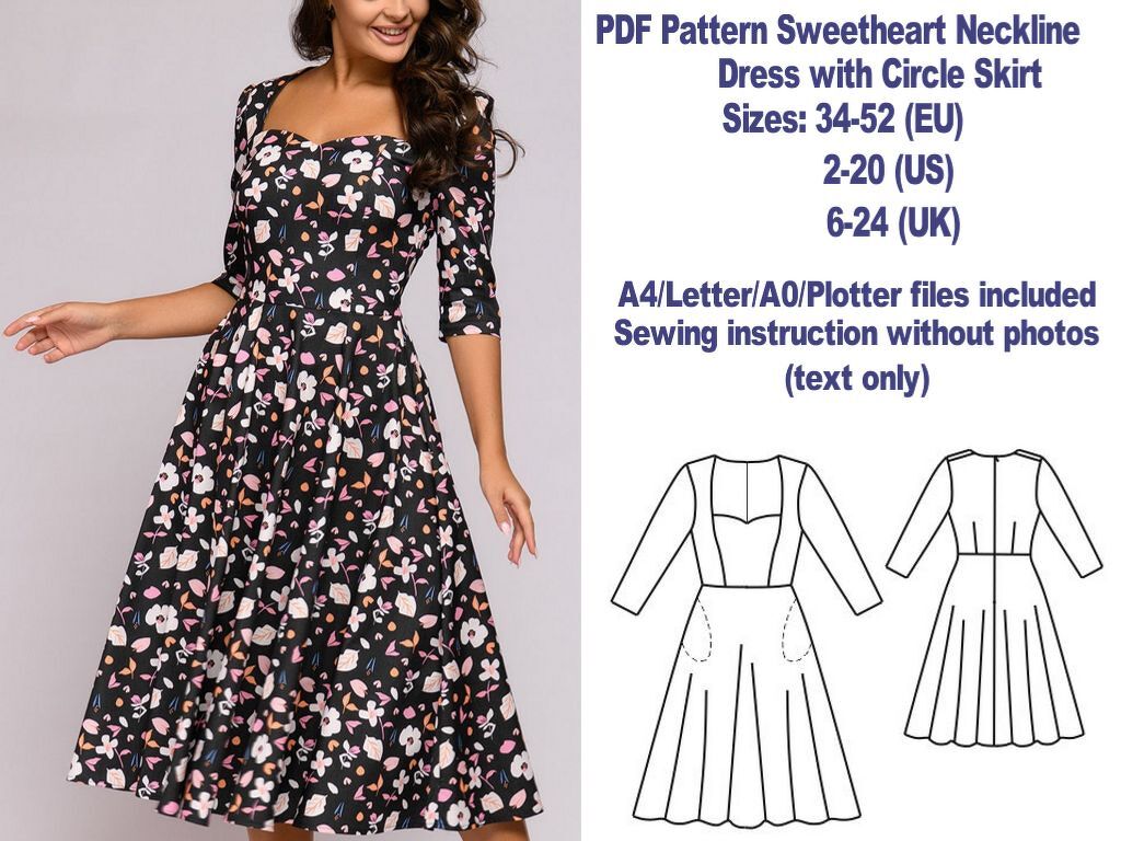 Sweetheart Neckline Dress Pattern, Sewing Patterns, Vintage Dress Pattern - Image 4