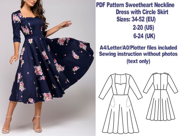 Sweetheart Neckline Dress Pattern Sewing Patterns Vintage Dress Pattern