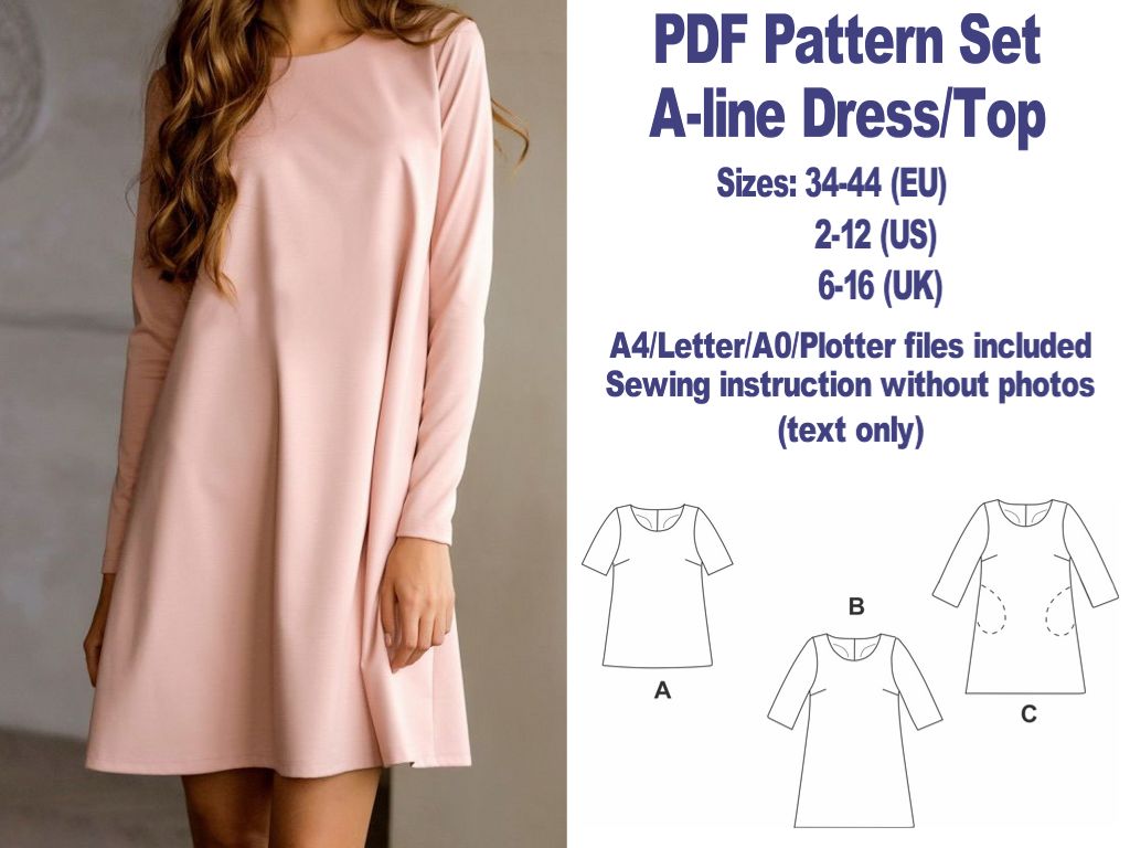 a line dress pattern pdf A-line Dress Pattern PDF Dress Pattern A-line Top Pattern Sewing Patterns