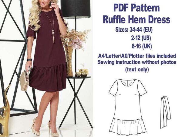 Free Dress Pattern Ruffle Hem Dress Pattern Free PDF Dress Pattern Dress