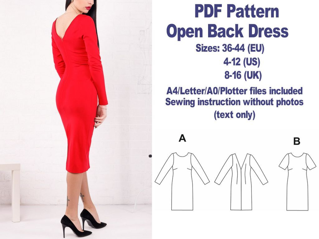 Open Back Dress Pattern PDF Dress Pattern V-neck Back Dress Sewing Pattern