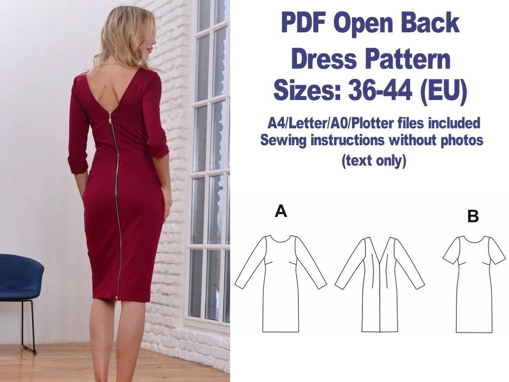 Open Back Dress Pattern PDF Dress Pattern V-neck Back Dress Sewing Pattern - Image 4