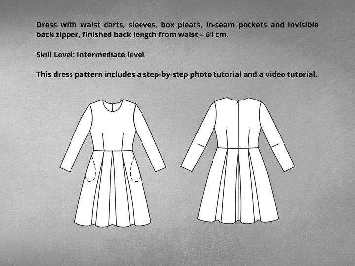 Box Pleated Dress Pattern PDF Dresses Patterns Vintage Dress Pattern Sewing