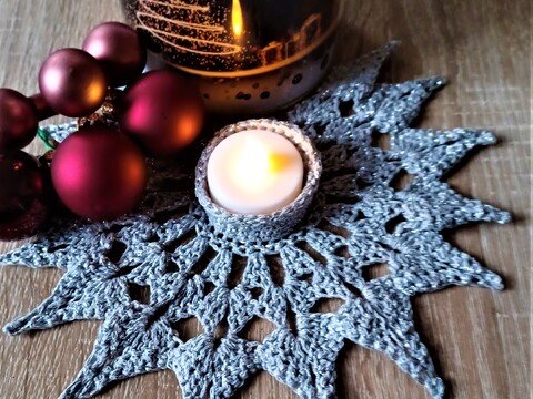 Teelichthalter " Sternenglanz " Häkelanleitung