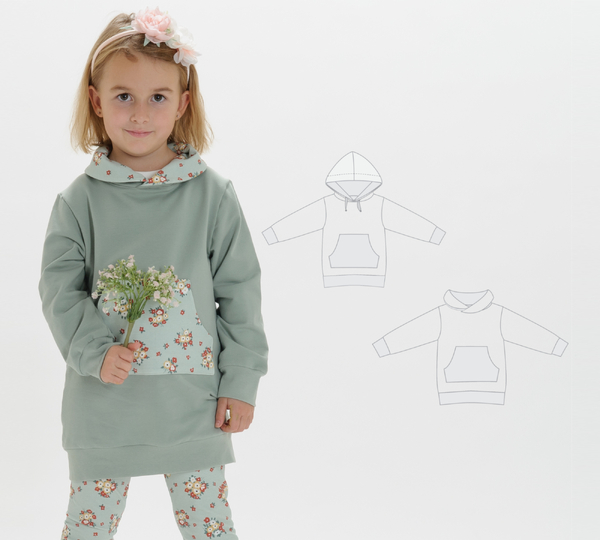 Tunika-Hoodie Schnittmuster ARWEN – 2 Varianten 80/86–140/146