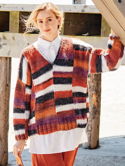 Oversize-Pulli im Natur-Orange-Grau-Lila-Farbverlauf