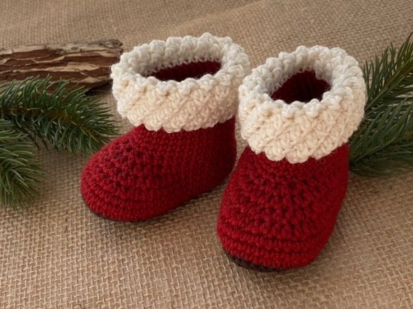 Baby-Stiefel „Santa“ (0-6 Monate), Häkelanleitung