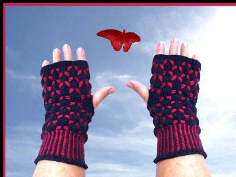 Handstulpen Pulswärmer Armstulpen „red butterfly“ stricken Strickanleitung