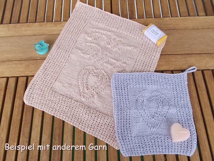 Gästehandtuch + Waschlappen mit Herzmotiv - Sparset Strickanleitung