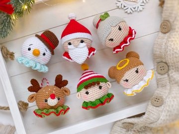 Crochet pattern Christmas ornaments: Santa Mrs Claus Deer Elf Angel Snowman