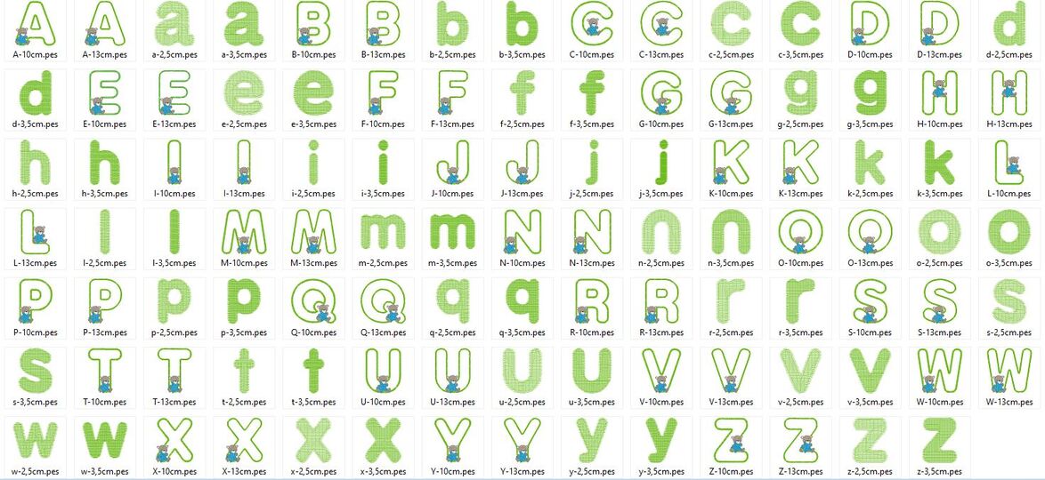 Stickdatei - Teddy Buchstaben Alphabet 10cm 13cm inkl. kleine Buchstaben