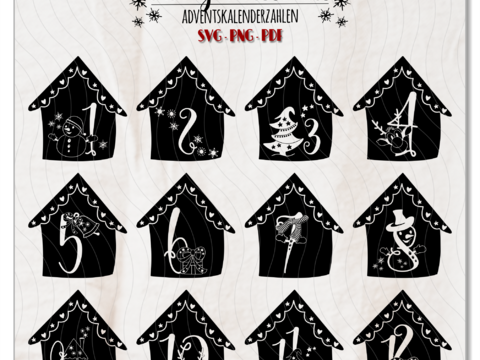 Adventskalender Zahlen Weihnachhtskalender Zahlen Ziffern 1-24 PDF jpg svg
