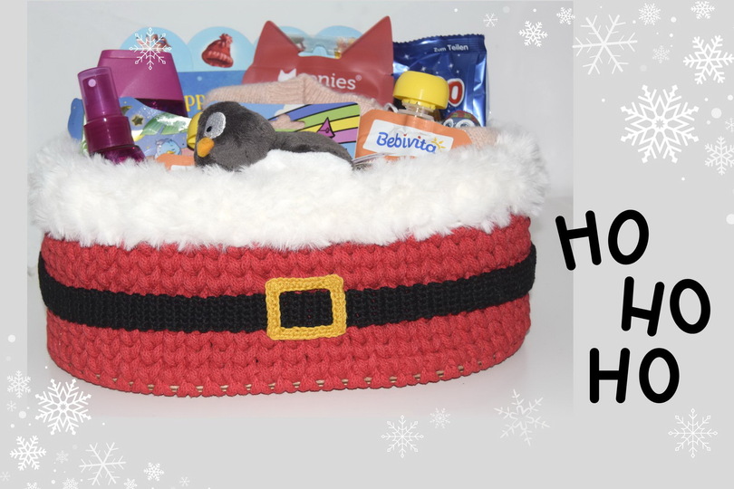 + X-Mas + Weihnachtskorb häkeln, Geschenkkorb Weihnachten, mit Holzboden