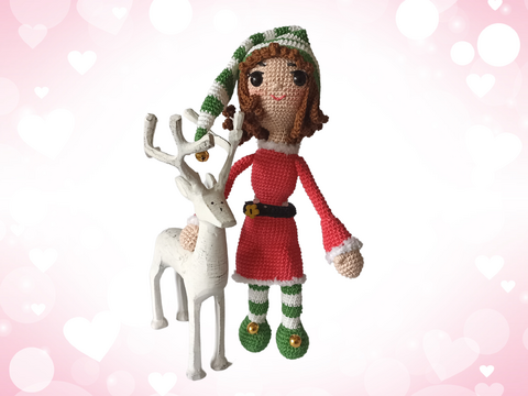 Häkelanleitung Weihnachtself Wanda im roten Kleid, 30 cm