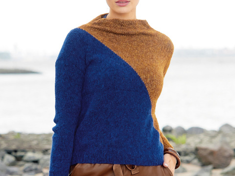 Pulli mit Intarsienmuster in Blau und Camel