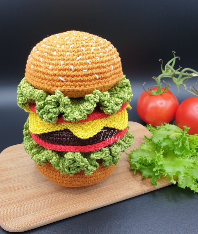 Doppel-Cheeseburger Stapelturm | Amigurumi Häkelanleitung PDF